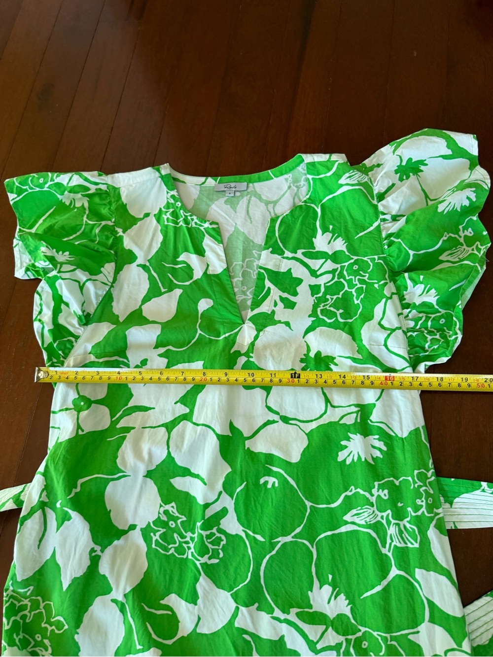 Rails Green & White Floral V-Neck Tiered Cotton Blend Midi Dress with Belt Small - Picture 7 of 12